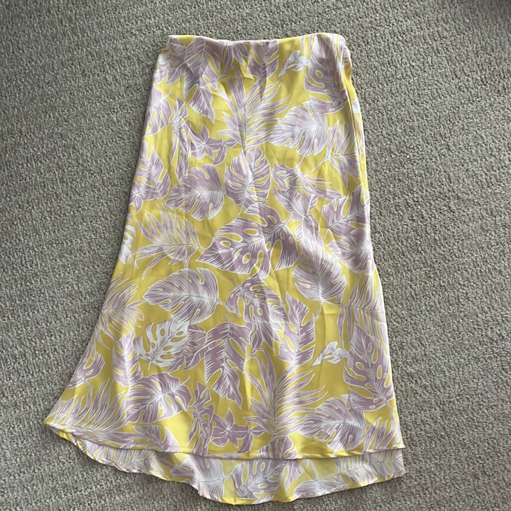 Tropical Satin Midi Skirt
